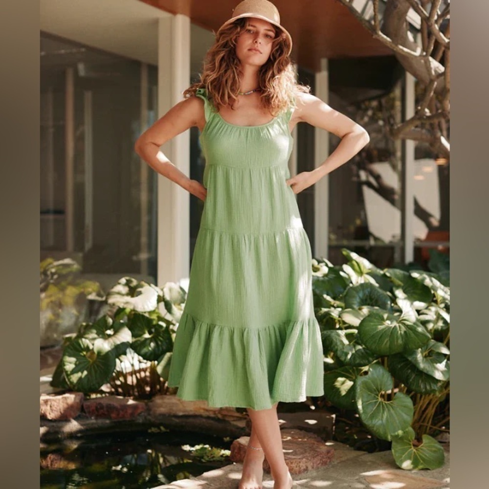NWT Marine Layer Jude Flutter Sleeve Dress - Jade Sheen Size M